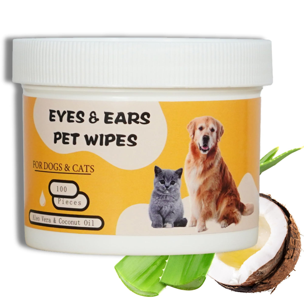 Leo Pet Supplies - Eye & Ear Wipes for Pets - (100 Count) - Cleanser for Dogs and Cats Non-Irritating Ingredients; Aloe Essence and Coconut Oil Specially formulated Everyday use Unscented