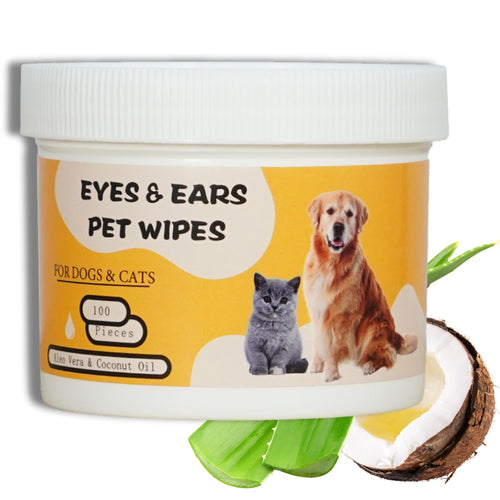 Leo Pet Supplies - Eye & Ear Wipes for Pets - (100 Count) - Cleanser for Dogs and Cats Non-Irritating Ingredients; Aloe Essence and Coconut Oil Specially formulated Everyday use Unscented
