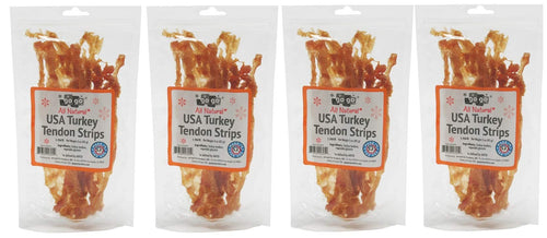 GOGO 3oz Turkey Tendon Strips Dog Chew Treats Sources and Made in The USA (4 Pack)