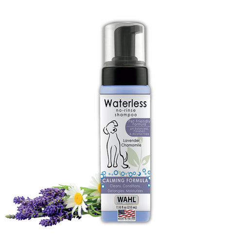 Wahl USA Pet Friendly Waterless No Rinse Shampoo for Animals – Lavender & Chamomile for Cleaning Conditioning Detangling & Moisturizing Dogs & Cats – 7.1 Oz - Model 820014A