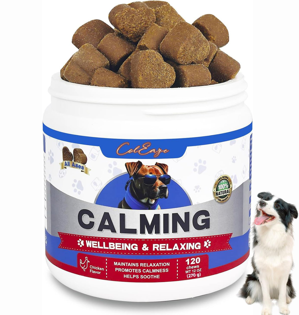 Calming Chews for Dogs - Dog Calming Chews - Anxiety Relief Treats - Calming Supplements for Dogs - Calming Bites Help Reduce Stress and Promote Relaxation 120 Count Chicken Flavor