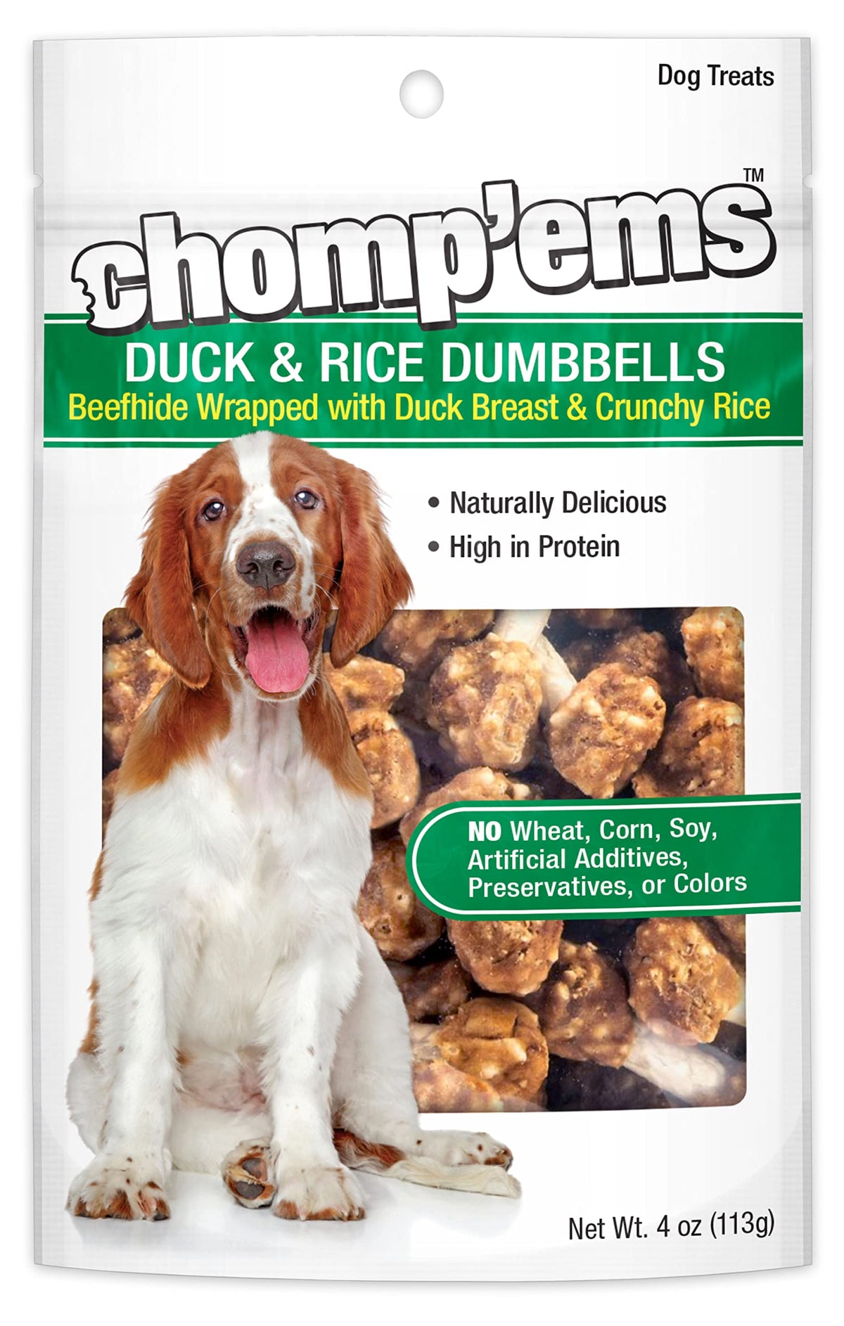 Chompems Duck & Rice Dumbbells 4 oz - Healthy Protein Rich Treats for Dogs - Dog Chews