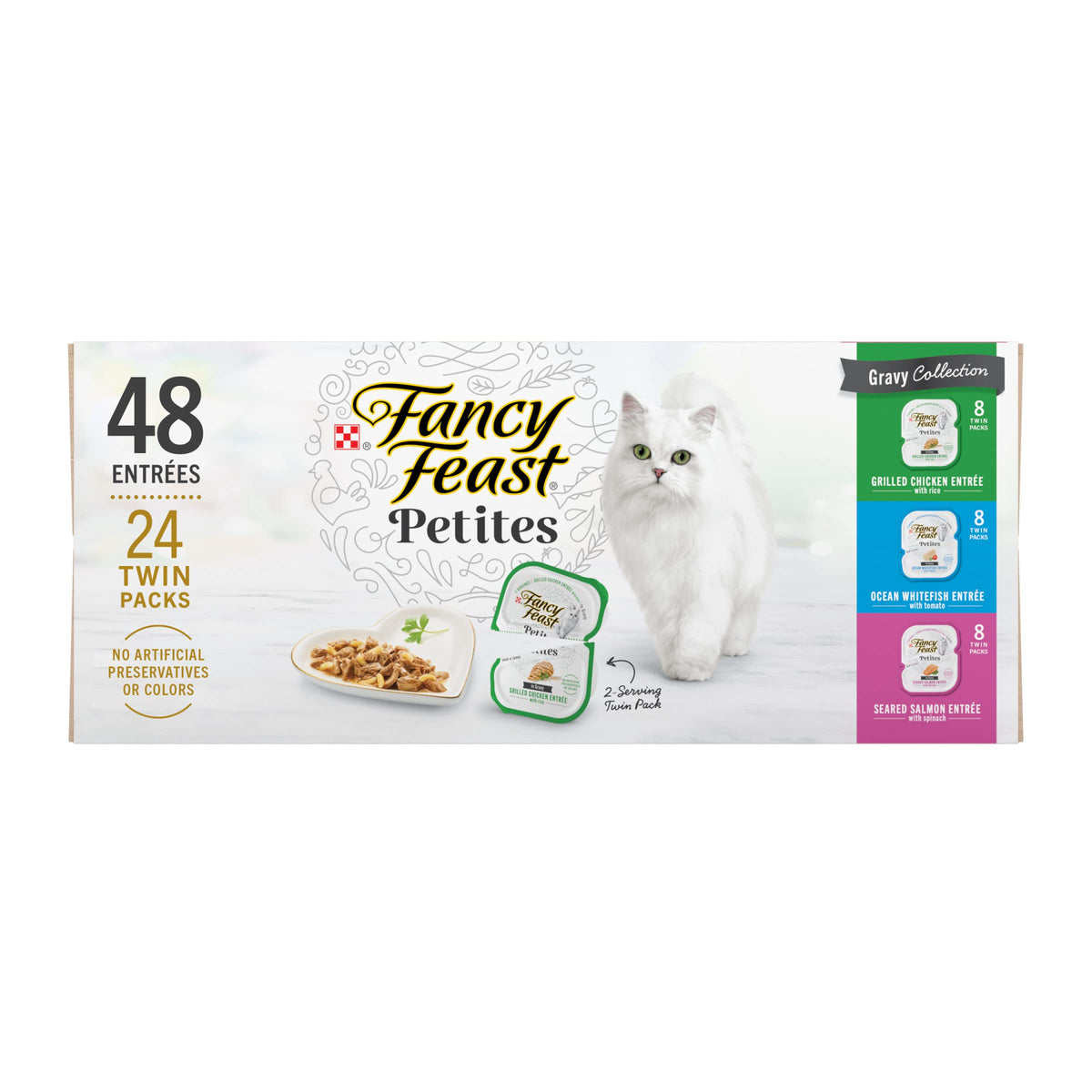 Purina Fancy Feast Gourmet Wet Cat Food Variety Pack Petites Gravy Collection break-apart tubs 48 servings - 2.8 Ounce (Pack of 48)