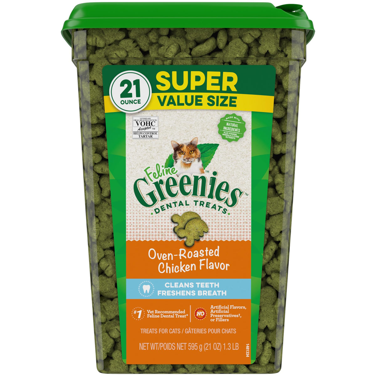 FELINE GREENIES Natural Dental Care Cat Treats Oven Roasted Chicken Flavor 21 oz. Tub