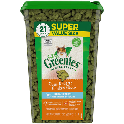 FELINE GREENIES Natural Dental Care Cat Treats Oven Roasted Chicken Flavor 21 oz. Tub