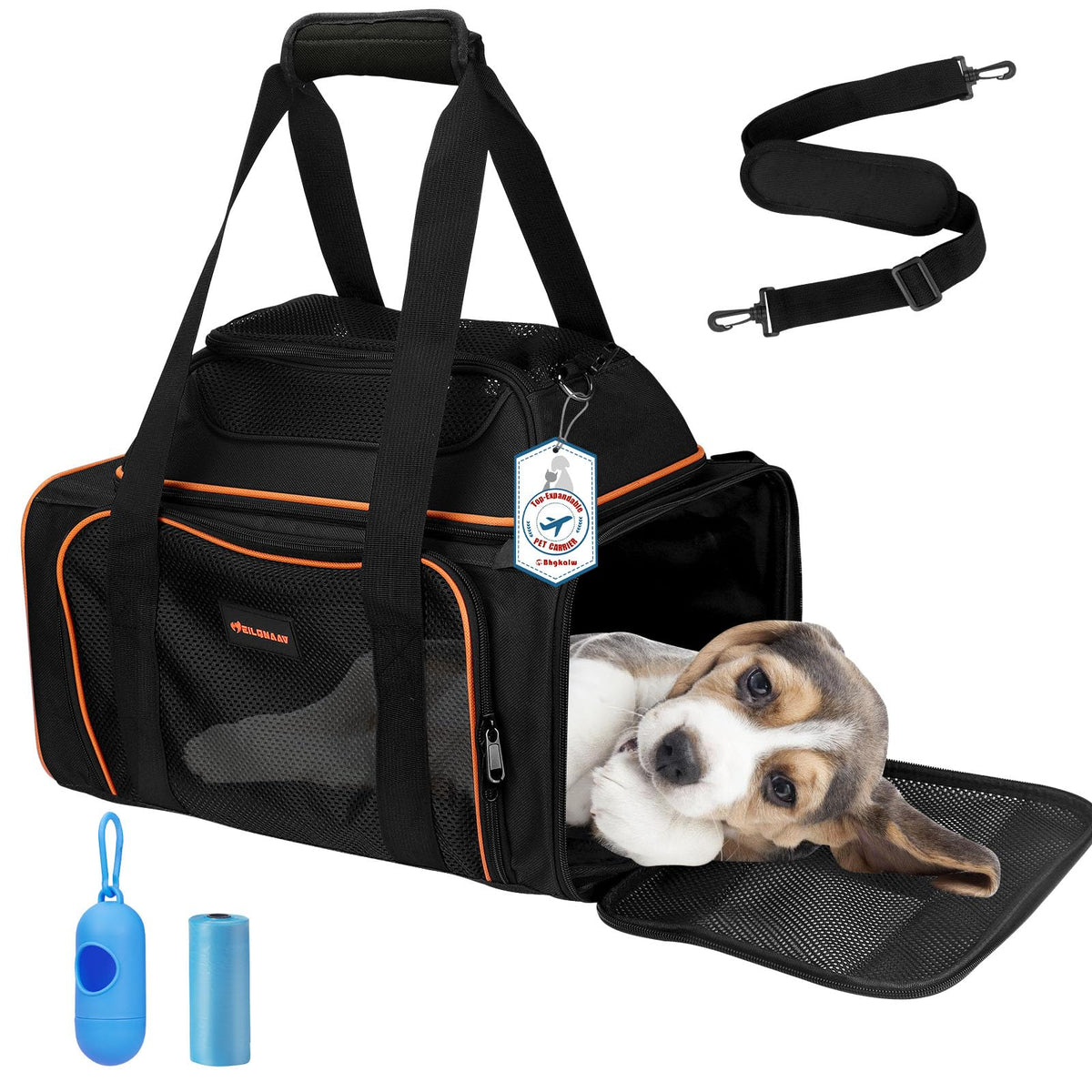 Eilqnaav Cat Carrier Pet Carrier Airline ApprovedSmall Dog Carrier(17x12x12 Ins) for Soft-Sided Carrier for Small Cats and Dogs 15lbs with Harness and Scratch-Proof Net Pet Travel Carrier (Brown)
