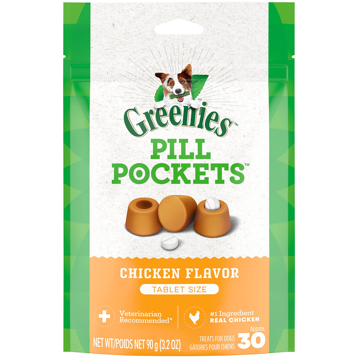 GREENIES PILL POCKETS Dog Treats Tablet Size Natural Soft Chicken Flavor (30 Treats) 3.2oz. Pack