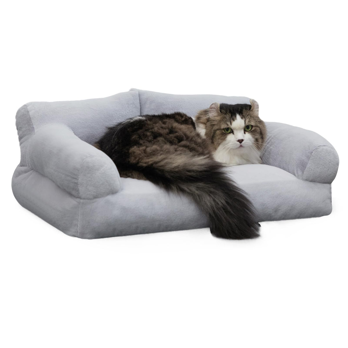 Hollypet Fluffy Plush Dog Cat Pet Couch Soft Calming Sofa Beds for Medium Small Cats and Dogs Light Gray