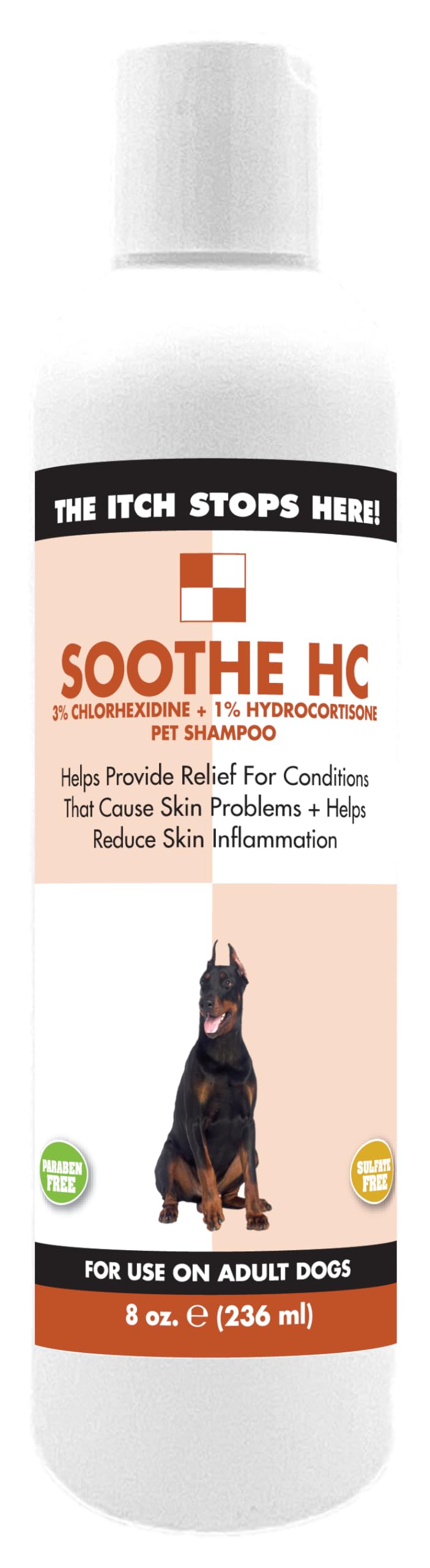 Soothe HC Itch Relief Pet Shampoo for Dogs 8 oz. | Antiseptic | Antifungal | Cools Red Inflamed Skin | Made in USA