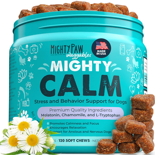 Mighty Paw Waggables Calm (Made in The USA) | Calming Chews for Dogs Melatonin Dog Calming Treats for Normal Stress & Separation. Sleeping Aid for Dogs & Behavior Calming Dog Treats120 Count
