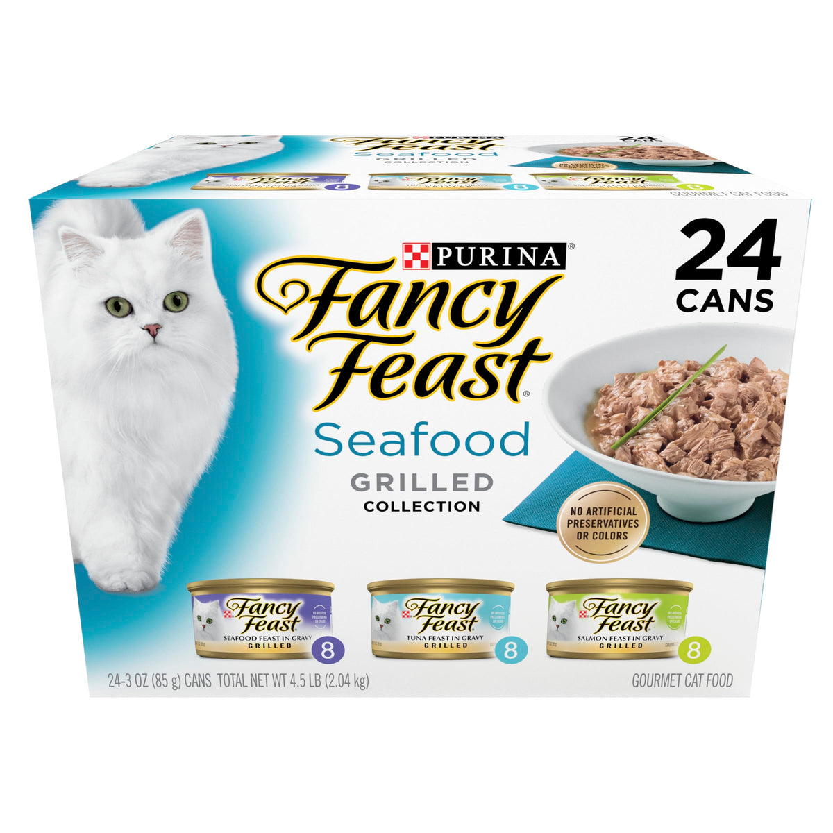 Purina Fancy Feast Wet Cat Food Grilled Seafood Feast Variety Pack 3-Ounce Can Pack of 24