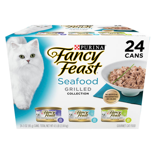 Purina Fancy Feast Wet Cat Food Grilled Seafood Feast Variety Pack 3-Ounce Can Pack of 24