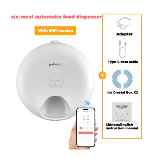 Smart WiFi 6-Meal Automatic Cat & Dog Feeder with App Control and Ice Packs