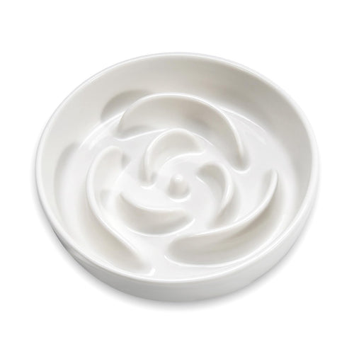 P-ZOONPE Ceramic Slow Feeder Dog Bowls 1.5 Cup Raise Dog Slow Feeder for Medium Breed Pet Slow Feeder for Fun Slow Down Eating Dog Food Bowl（White）