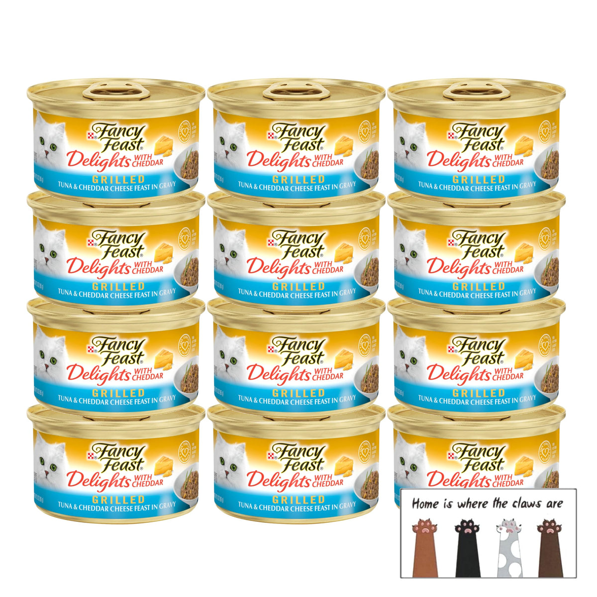 Gourmet Wet Cat Food Grilled Cheddar Delights 12 cans + TDP Sticker (Tuna & Cheddar)