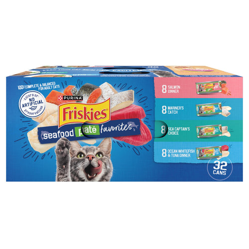 Purina Friskies Wet Cat Food Pate Variety Pack Seafood Favorites - (Pack of 32) 5.5 oz. Cans