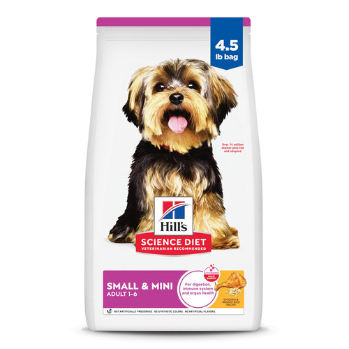 Hills Science Diet Small & Mini Adult 1-6 Small & Mini Breeds Premium Nutrition Dry Dog Food Chicken & Brown Rice 4.5 lb Bag