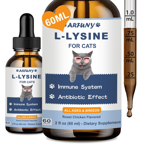 L-ysine Supplement for Cats | Cat Immune Support Supplement | 60ML Cat Lysine for Feline Respiratory Sneezing Runny Nose Eye Function | Natural Cat Antibiotic Drops | Lysine Treats for Kittens