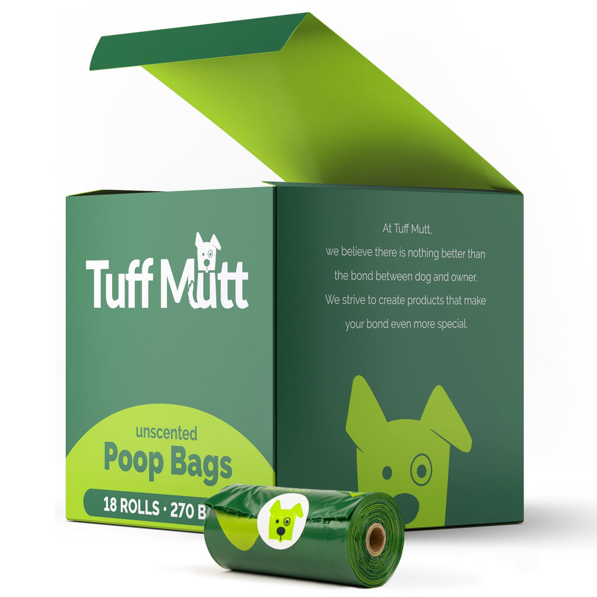 Tuff Mutt Dog Poop Bags - Dispenser-Friendly Leak-Proof Waste Bags for Dogs Pack contains 18 rolls with 15 bags each