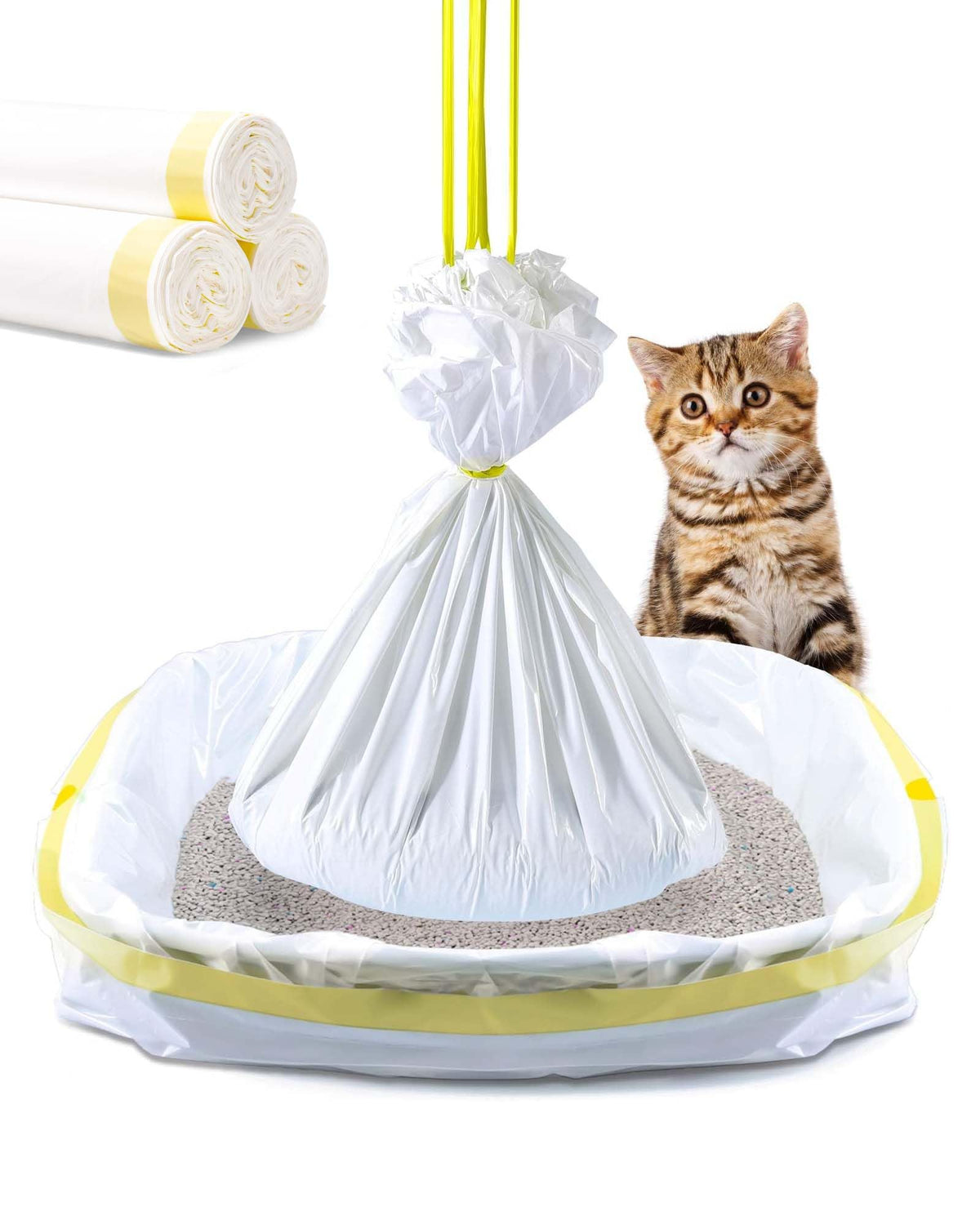 KONE Cat Litter Box Liners 30 Count Jumbo Extra Durable Large Drawstring Kitty Litter Pan Bags Cat Waste Litter Bags Pet Cat Supplies 36" x 18"