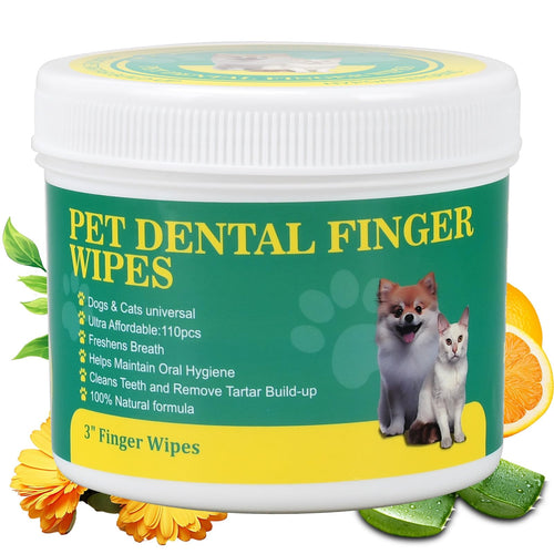 OPULA 110Pcs Dog Teeth Cleaning Finger Wipes Pet Dental Wipes for Cats & Dogs Dog Teeth Cleaner Freshen Breath Reduce Plaque & Tartar All Natural Formulated Dog Dental Care Wipes