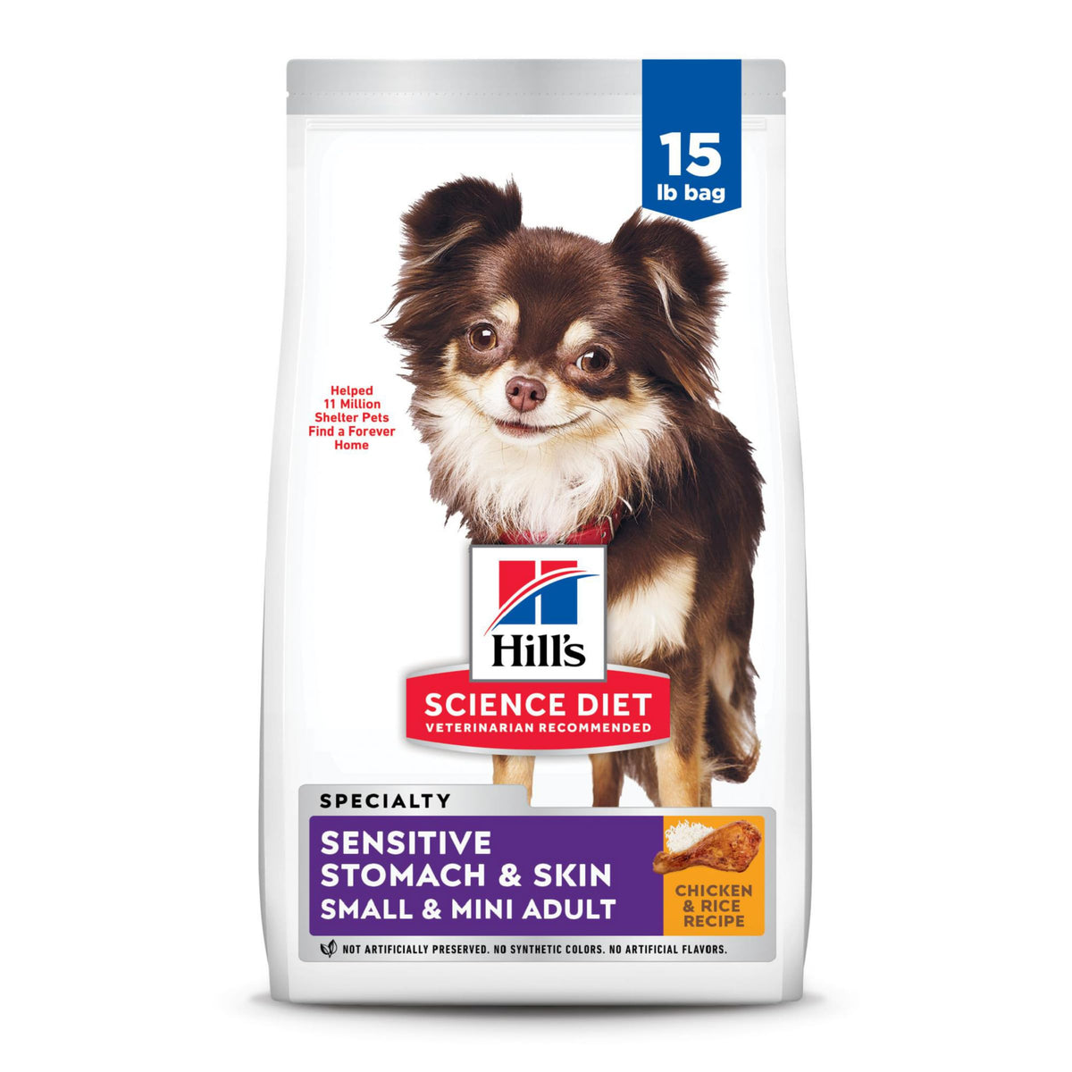 Hills Science Diet Sensitive Stomach & Skin Adult 1-6 Small & Mini Breeds Stomach & Skin Sensitivity Support Dry Dog Food Chicken Recipe 15 lb Bag
