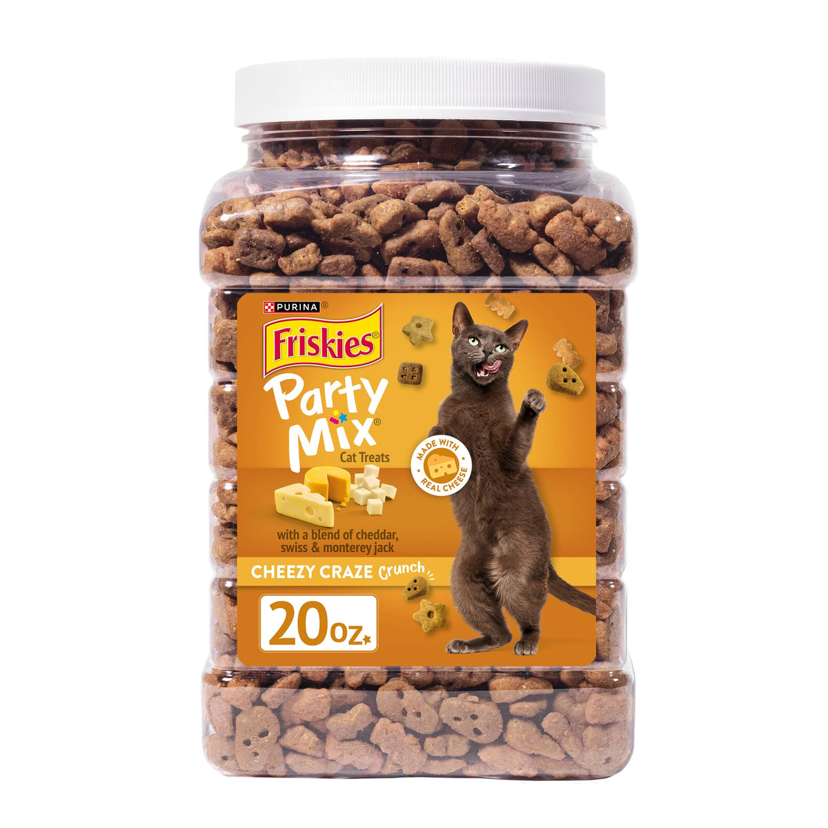 Purina Friskies Cat Treats Party Mix Cheezy Craze Crunch - 20 oz. Canister